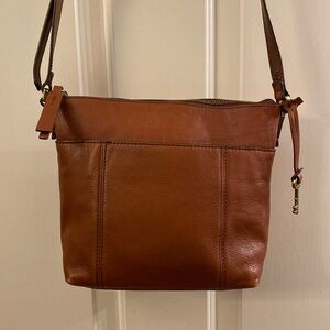 Fossil leather crossbody bag saddle brown color